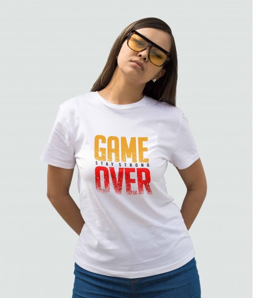 Дамска тениска с щампа Текст и надписи GAME OVER Stay Strong